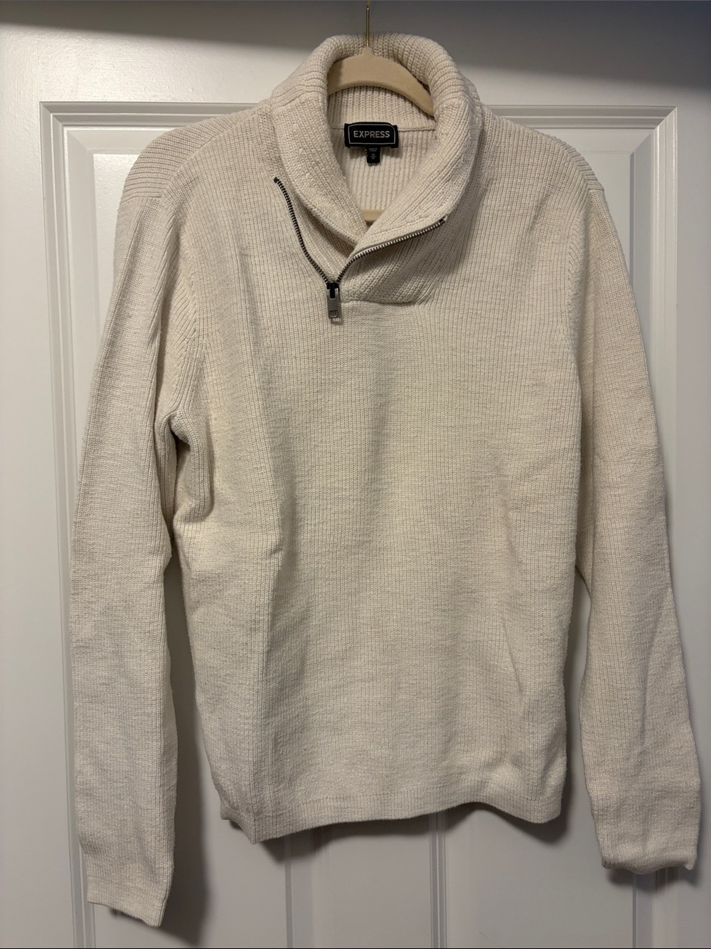 Express Cream Half-Zip Shawl Collar Sweater